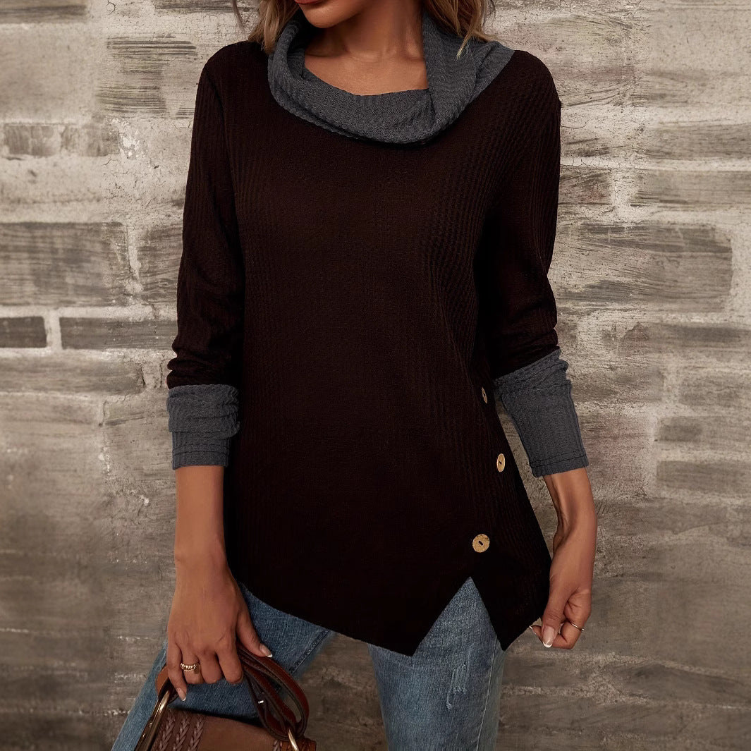 Damen Modischer Pullover mit hohem Kragen und gestreiften Ärmeln EB