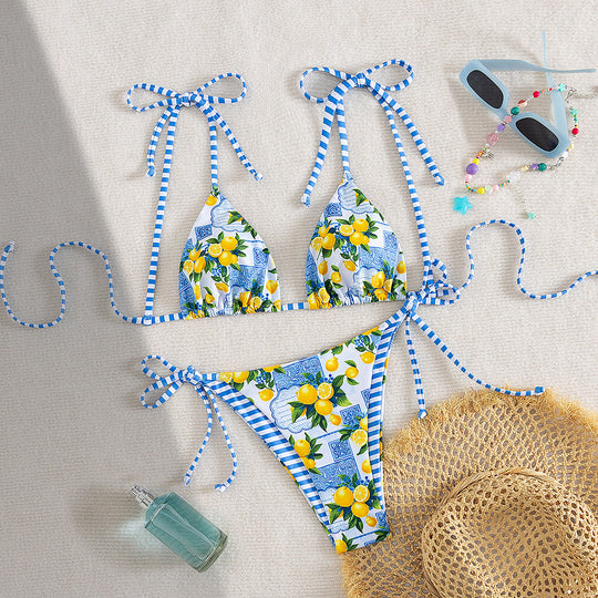Damen Triangel-Bikini mit verspieltem floralen Muster und verstellbaren Trägern EB