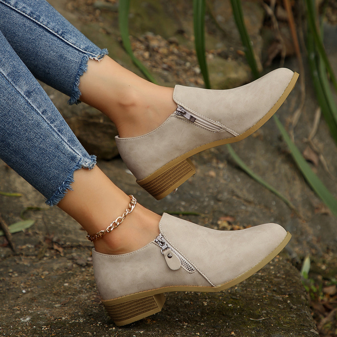 Damen Elegante Stiefeletten mit modischem Reißverschluss und komfortablem Blockabsatz EB