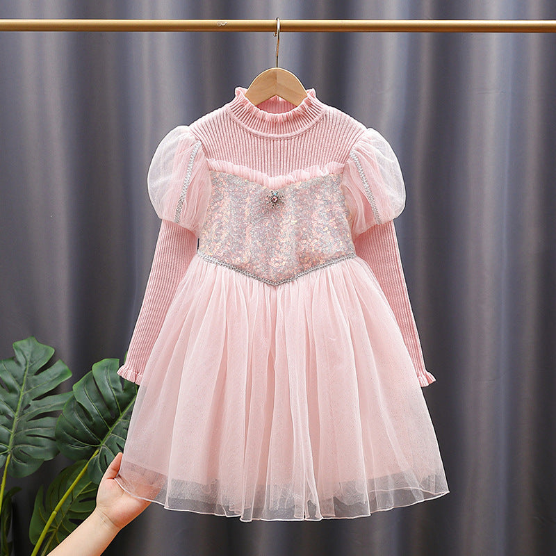 Mädchen festliches Tüllkleid mit glitzernden Applikationen und Rüschen EB