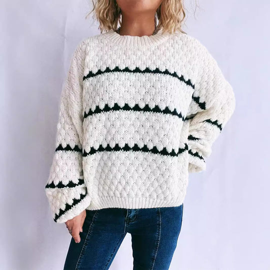 Damen Grobstrickpullover mit kontrastierenden Streifen EB