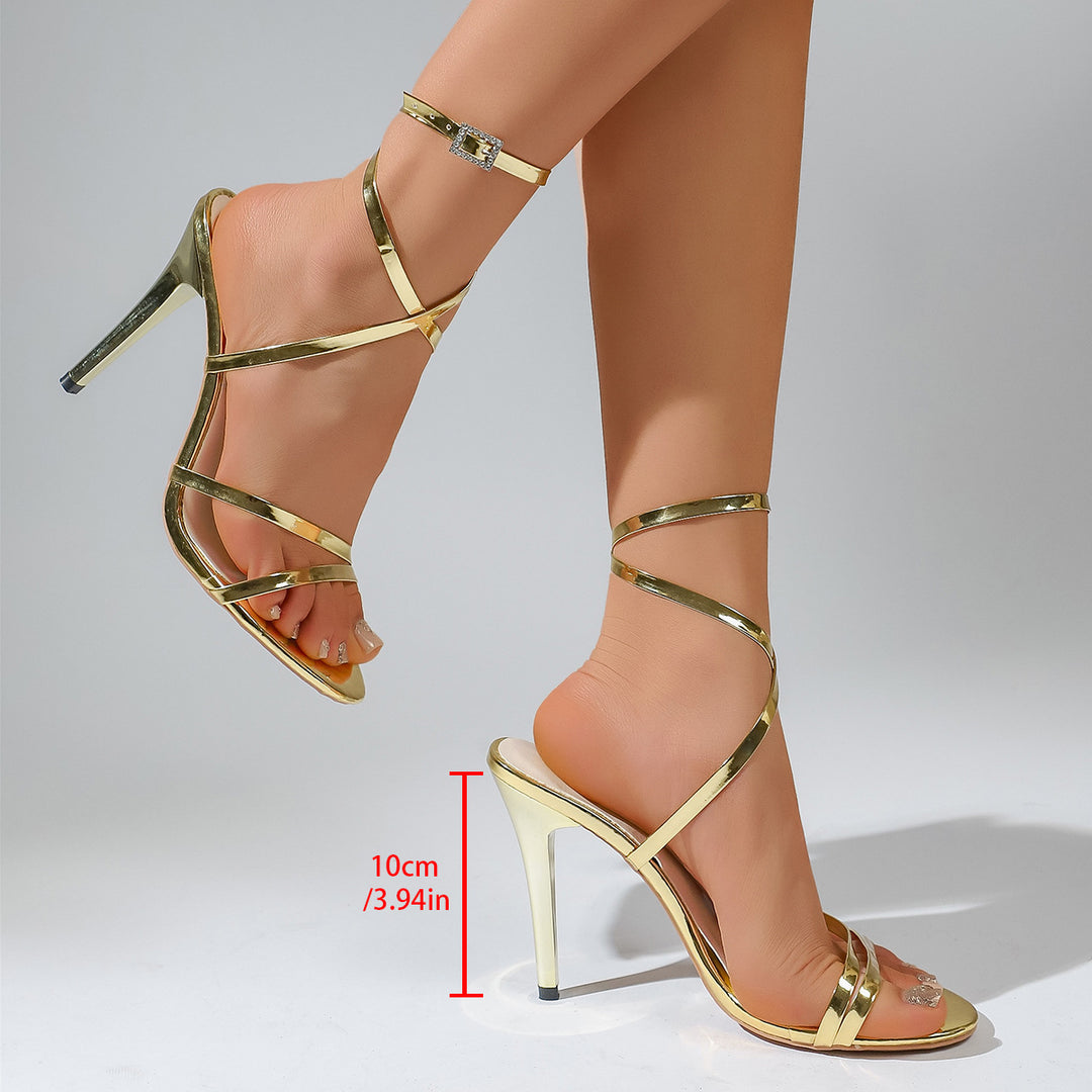 Damen Glamouröse Sandalen mit funkelndem Strass-Akzent und elegantem Riemen-Design EB