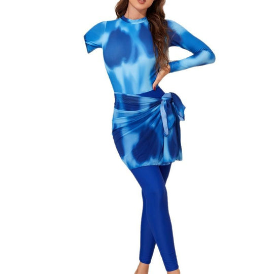 Damen Sportlicher Schwimmanzug mit langen Ärmeln und bequemer Wickelrock EB