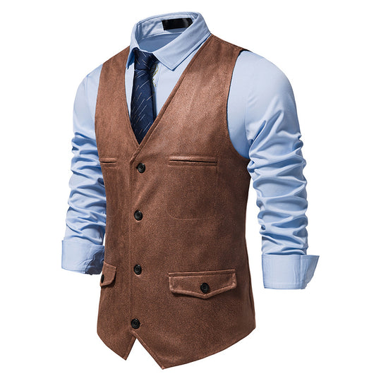 Herren Elegante Kunstlederweste mit praktischen Taschen EB