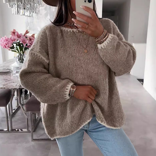 Damen Grobstrickpullover mit kontrastierendem Abschluss und lockerem Schnitt EB