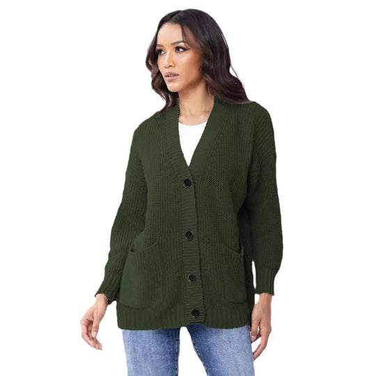 Damen Grobstrick-Cardigan mit praktischen Taschen und klassischem Knopfverschluss EB