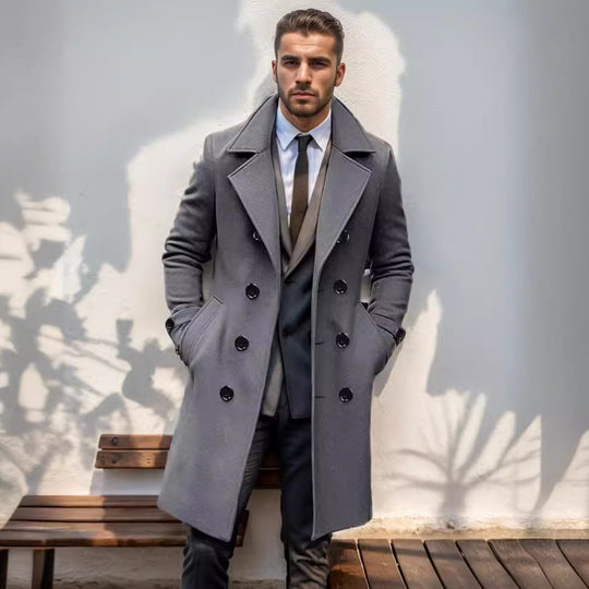 Herren eleganter Langmantel mit gefüttertem Innenfutter und stylischem Kragen EB