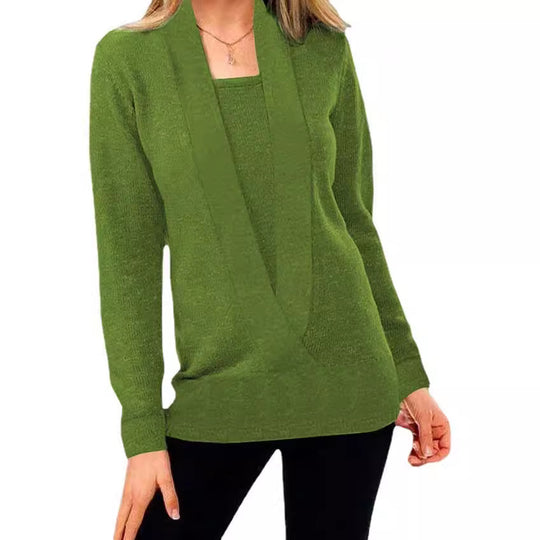 Damen eleganter Pullover mit tiefem V-Ausschnitt und leichtem Strukturdesign EB