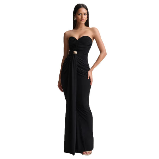 Damen Elegantes und figurbetontes Abendkleid mit gerafftem Design und schimmerndem Detail EB