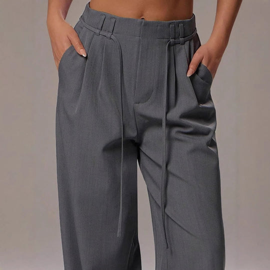 Damen Hochtaillierte Palazzo-Hose mit Bundfalten, Tunnelzug und weitem Bein EB