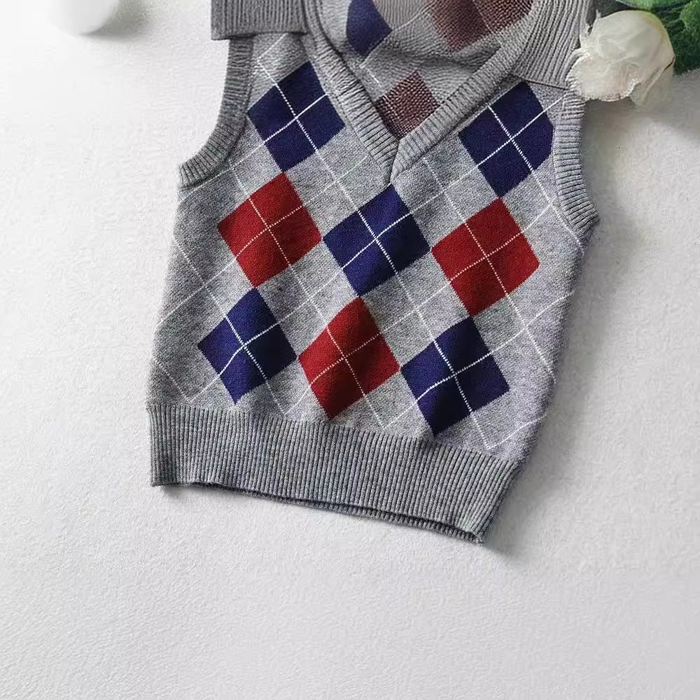 Damen Schickes Strickoberteil mit V-Ausschnitt und Karomuster EB