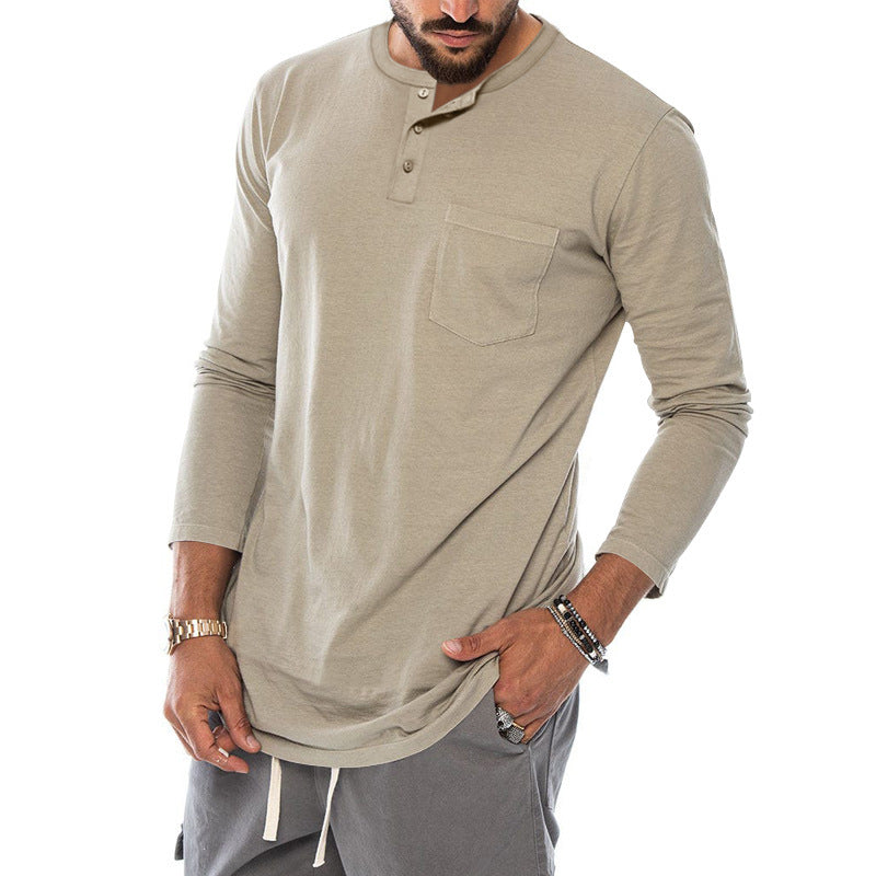 Herren Langarm-Henley-Shirt mit modischem Knopfverschluss und praktischer Brusttasche EB