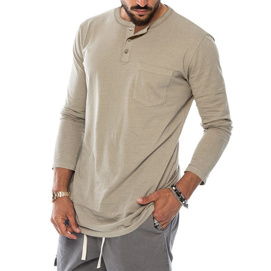 Herren Langarm-Henley-Shirt mit modischem Knopfverschluss und praktischer Brusttasche EB