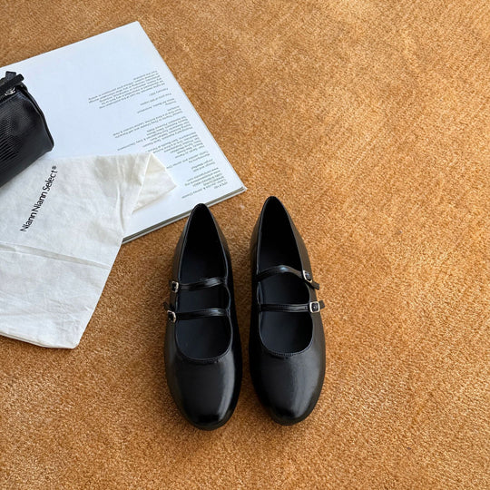 Damen Elegante Mary Jane Schuhe mit doppelten Riemchen und hochwertiger Leder-Oberfläche EB