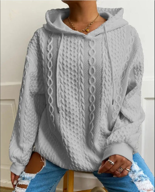 Damen Oversized Strickpullover mit kreativem Kabeleffekt und Kapuze EB