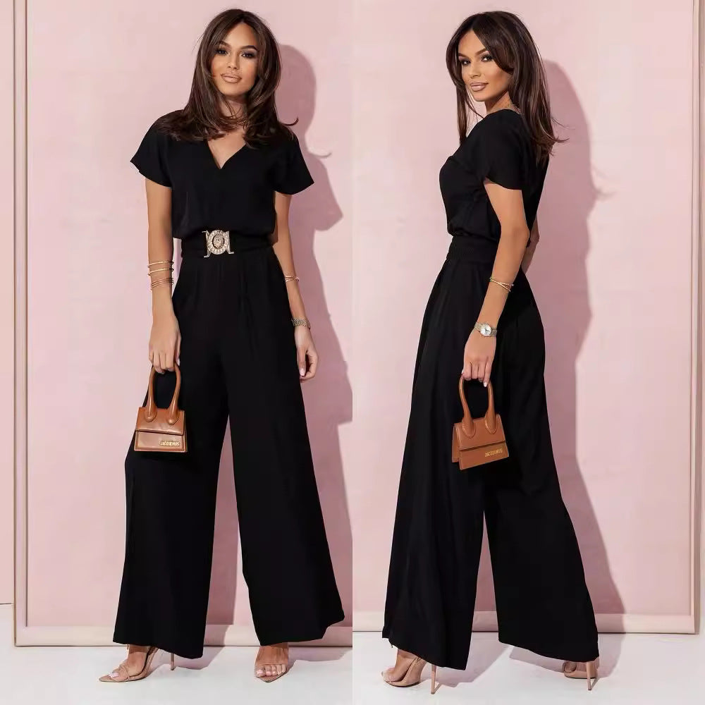 Damen Jumpsuit mit weitem Bein und trendigem Gürtel EB