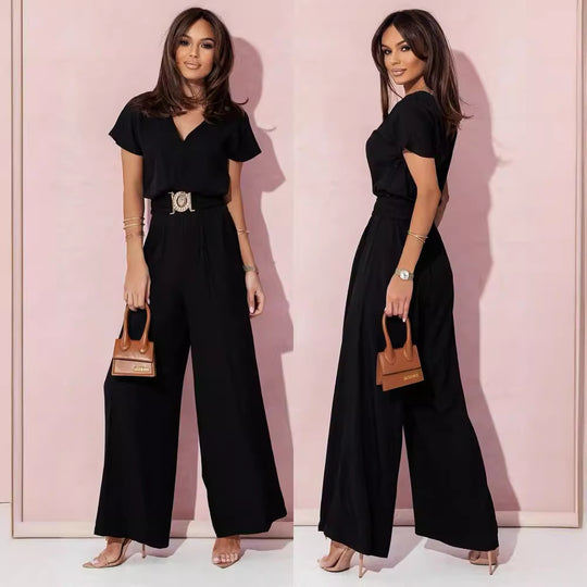 Damen Jumpsuit mit weitem Bein und trendigem Gürtel EB