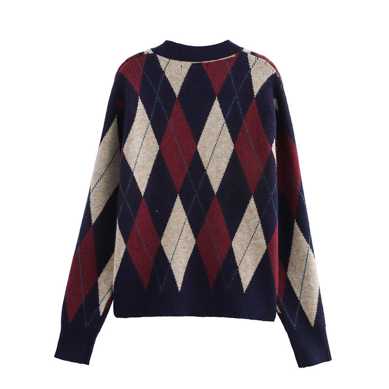 Damen gemusterte Strickjacke mit klassischen Karomotiven EB