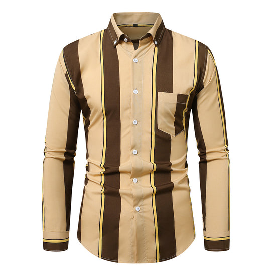 Herren nan tailliertes Langarmhemd mit vertikalem Streifenmuster und Button-Down-Kragen EB