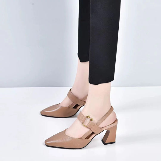 Damen Slingback Pumps mit elegantem Blockabsatz und verstellbarem Riemendesign EB