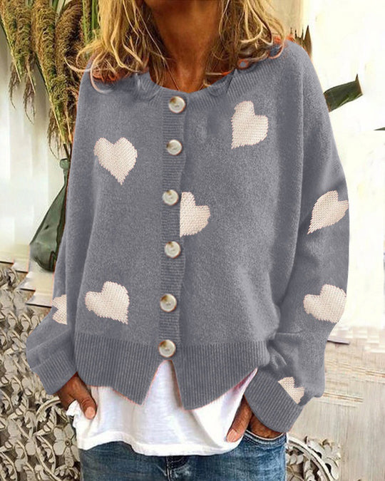 Damen Strickjacke mit Herzen und Knopfdetails EB