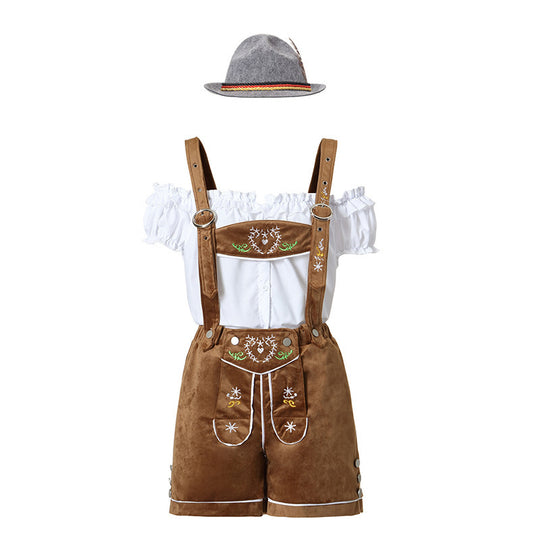 Damen nan Trachten-Latzhose Shorts mit filigraner Stickerei und verstellbaren Trägern EB