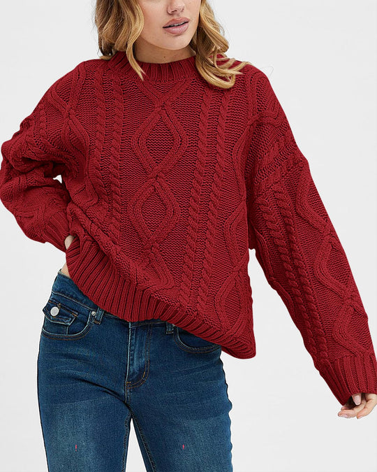Damen Grobstrickpullover mit Wellenmuster und weitem Schnitt EB