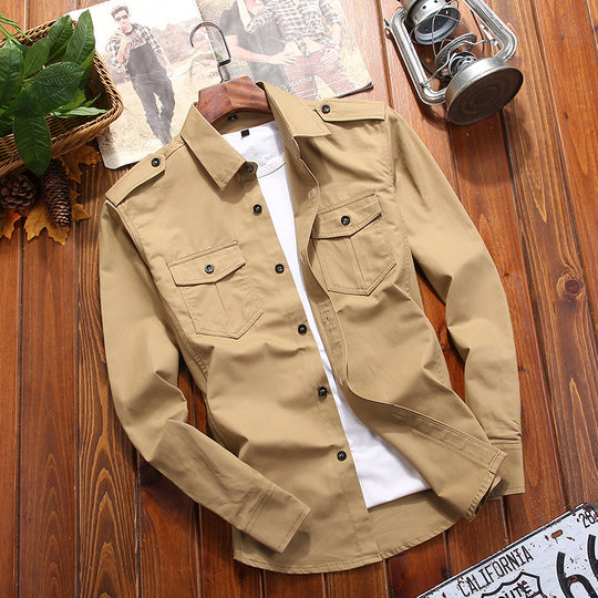 Herren Military-Hemdjacke mit Schulterklappen und Pattentaschen EB