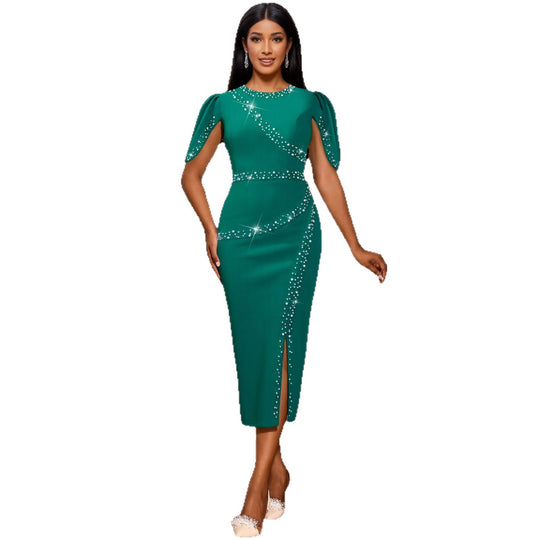 Damen elegantes Abendkleid mit glitzernden Akzenten und seitlichem Schlitz EB