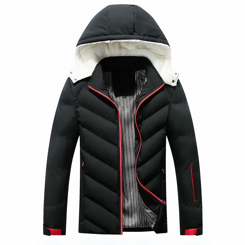 Herren gefütterte Winterjacke mit abnehmbarer Kapuze und hohem Kragen EB