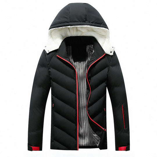 Herren gefütterte Winterjacke mit abnehmbarer Kapuze und hohem Kragen EB
