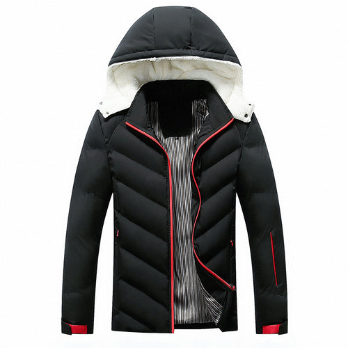 Herren gefütterte Winterjacke mit abnehmbarer Kapuze und hohem Kragen EB