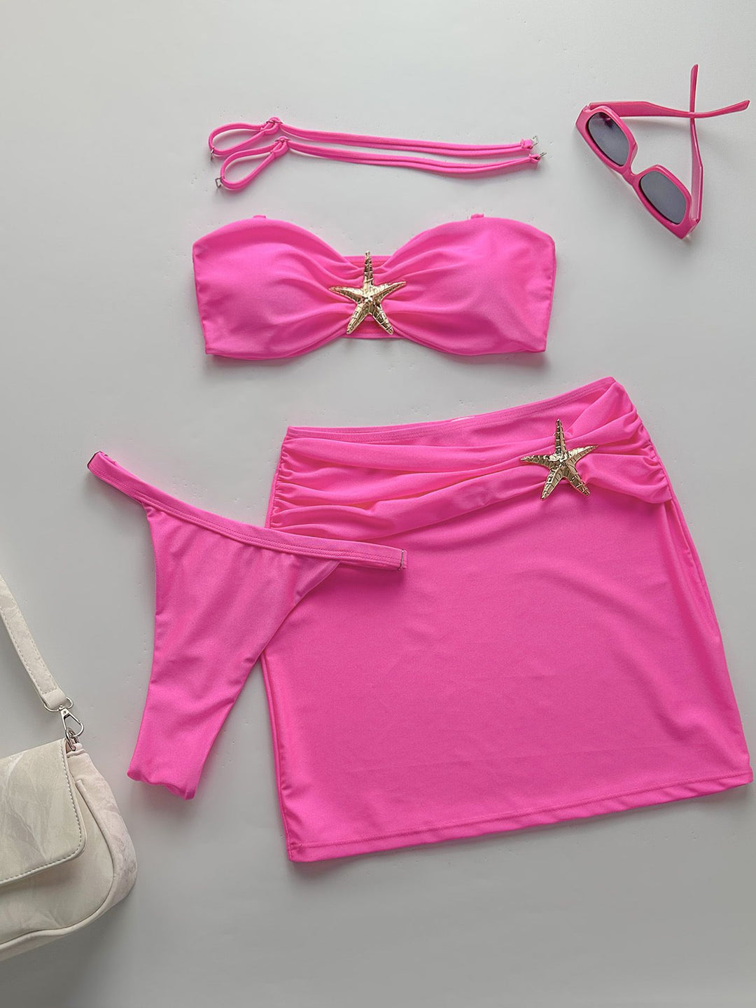 Damen Bandeau-Bikini-Set mit schicker Rüschenverzierung und modischem Rock EB