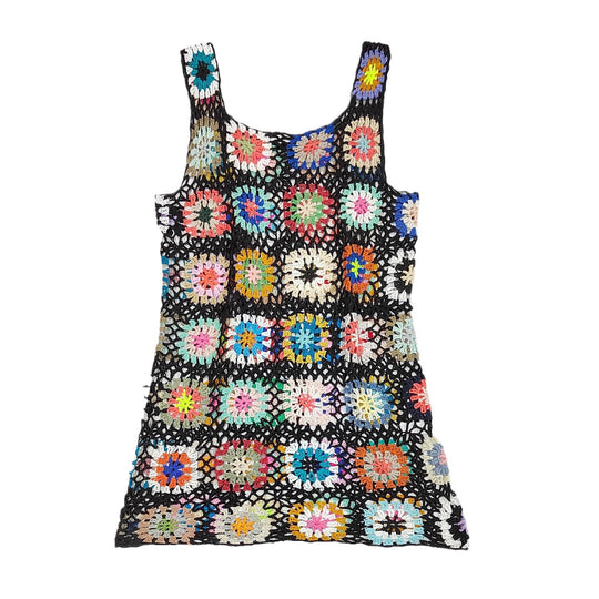 Damen luftiges Häkelkleid mit buntem Granny-Quadrat-Muster EB