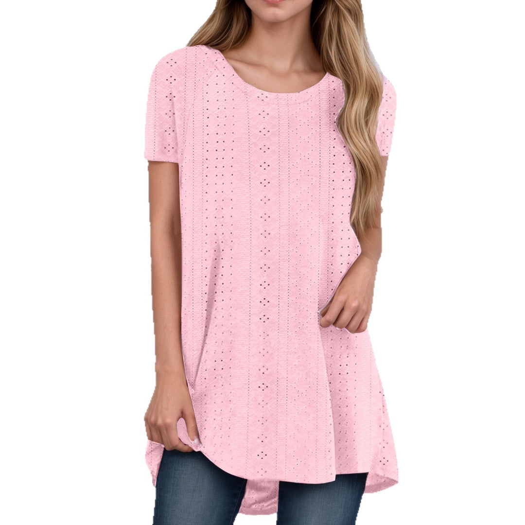 Damen nan locker geschnittene Broderie-Anglaise Tunika mit Rundhalsausschnitt, seitlichen Schlitzen und abgerundetem Saum EB