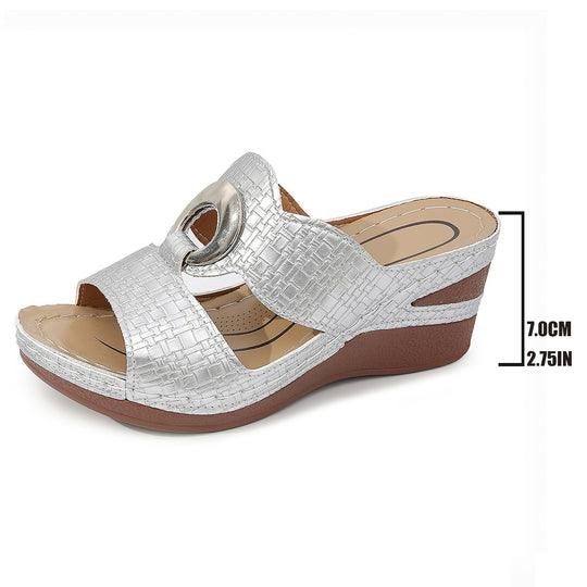 Damen Wedge-Sandalen mit modischem Tierfell-Design und anatomischer Fußbettung EB