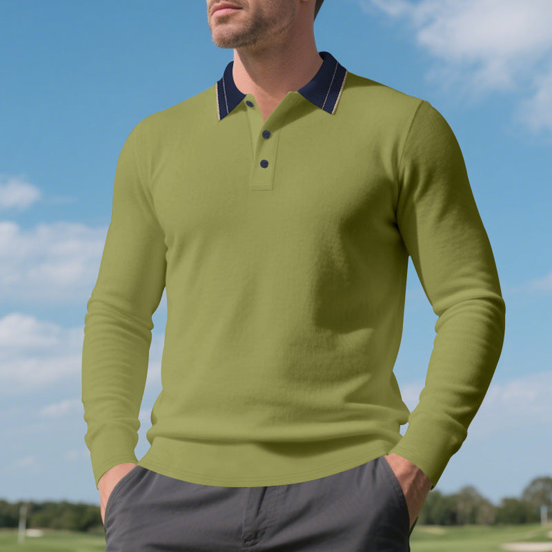 Herren Langarm-Poloshirt aus weichem Baumwollmix mit strukturiertem Kragen EB