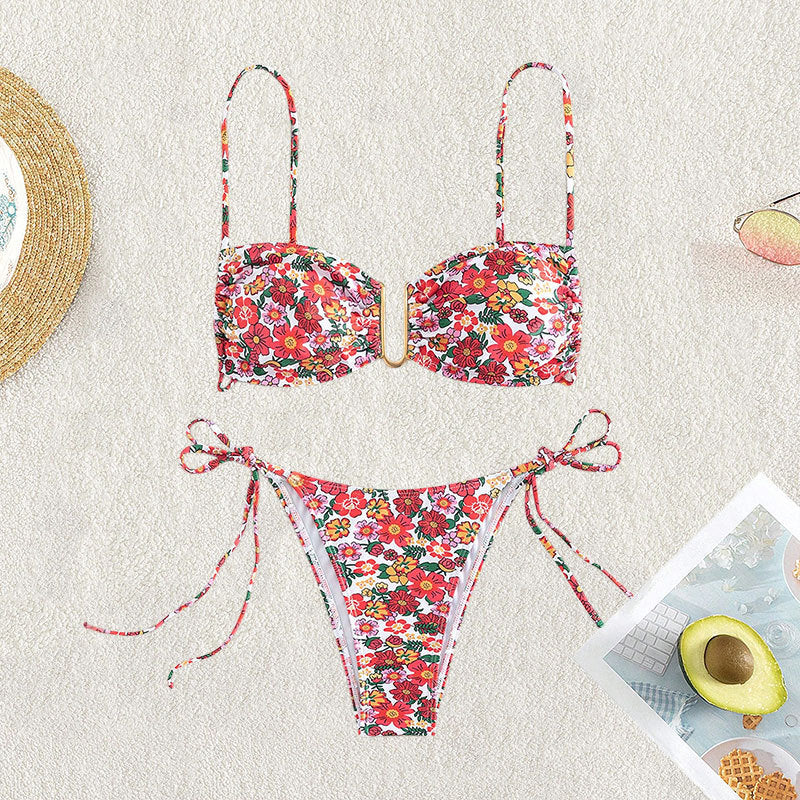 Damen Floral Bikini mit raffinierten Bindebändern EB