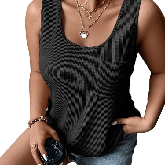 Damen lockeres Knoten-Tanktop mit breiten Trägern und Brusttasche EB