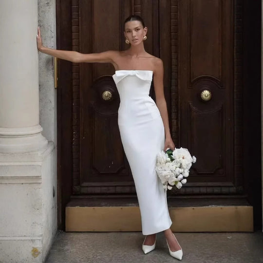 Damen Trägerloses Maxi-Kleid mit elegantem Schleifendetail EB