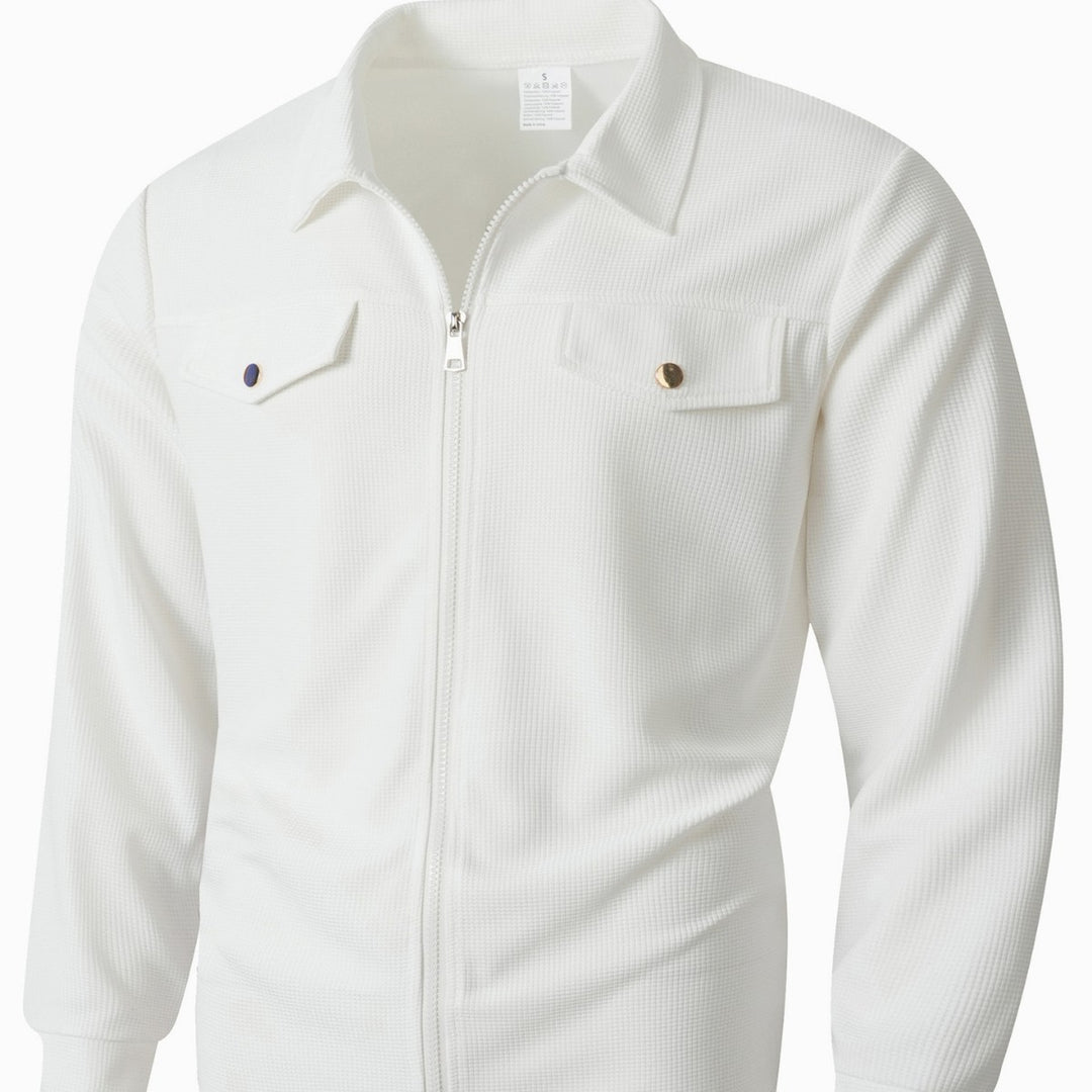 Herren nan strukturierte Overshirt-Jacke mit Waffelstruktur, Pattentaschen und verdecktem Reißverschluss EB
