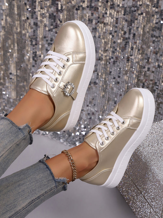 Damen modische Plateausneakers aus hochwertigem mit dekorativem Kristallbesatz EB