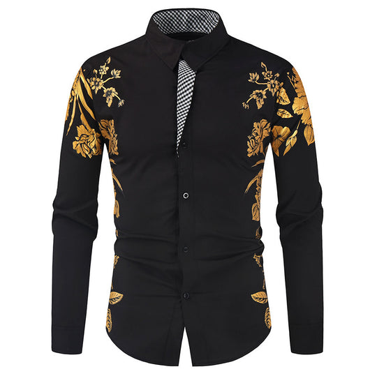 Herren Langarmhemd mit floralem Muster und stilvollem Kragen EB