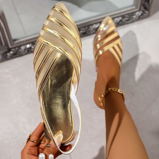 Damen Glitzernde und luftige Riemchen-Ballerinas EB