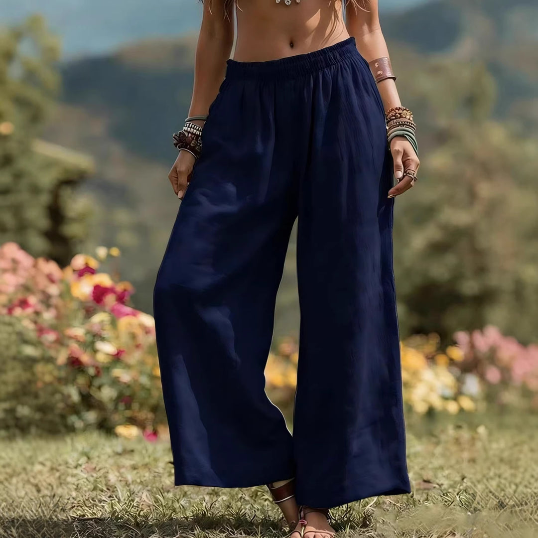 Damen Weit geschnittene Leinenhose EB