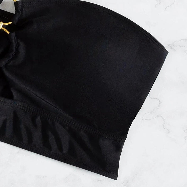 Damen Bandeau-Bikini-Oberteil mit dekorativem Ring und Raffung EB