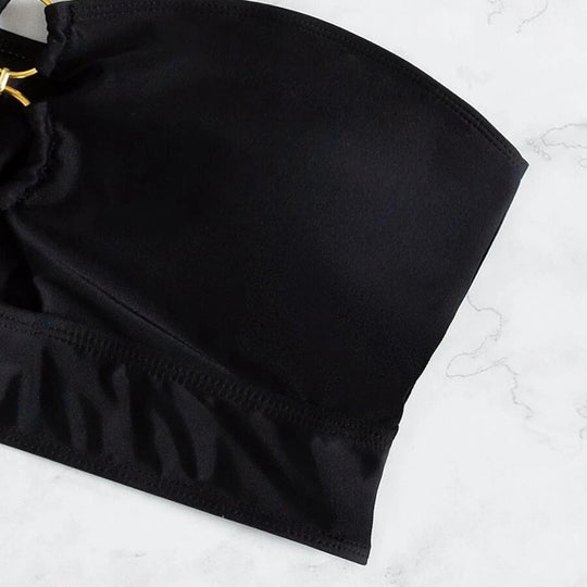 Damen Bandeau-Bikini-Oberteil mit dekorativem Ring und Raffung EB