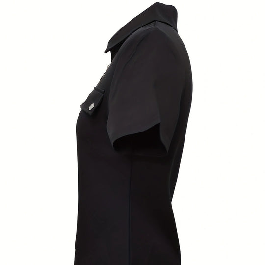 Damen Kurzarm-Bluse mit modischem Reißverschluss und dekorativen Taschen EB