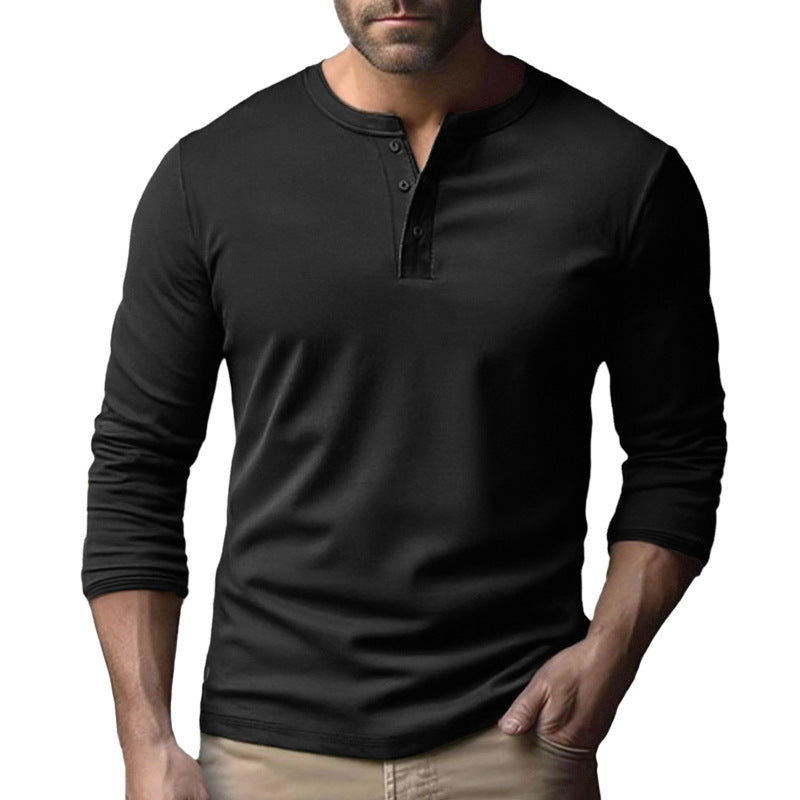 Herren Langarm-Henley-Shirt aus atmungsaktivem Baumwollmix EB