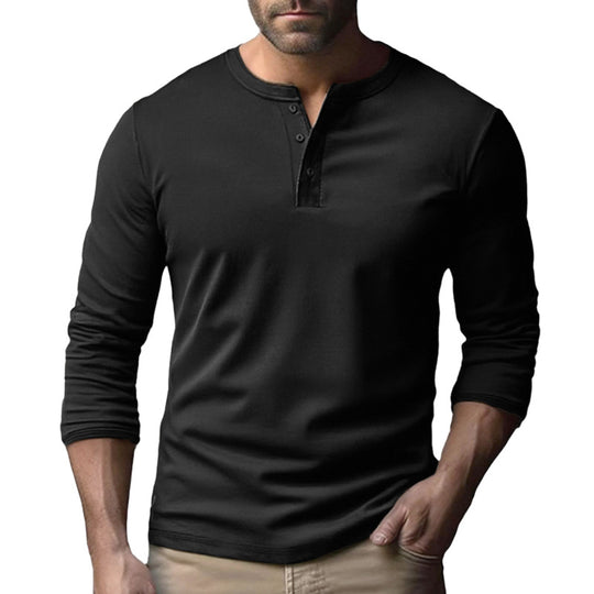 Herren Langarm-Henley-Shirt aus atmungsaktivem Baumwollmix EB
